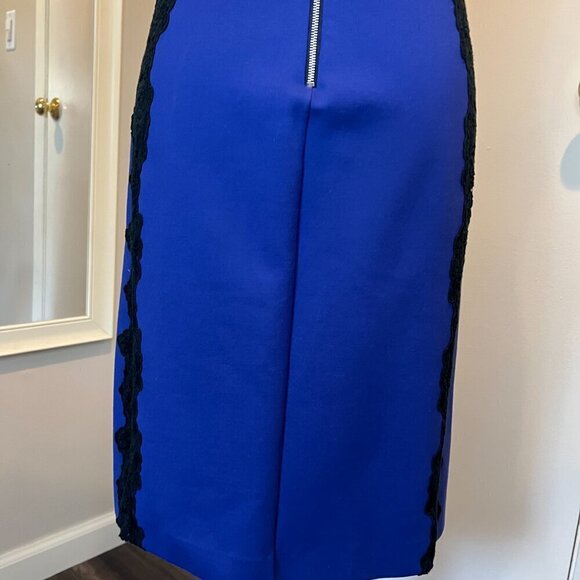 Rebecca Taylor Royal Blue with Black Lace Trim Sleeveless Midi Dress, Size 2 - Picture 12 of 15